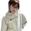 Women's Green Retro Style Zip-Up Hooded Sweatshirt Jacket - Spring Collection