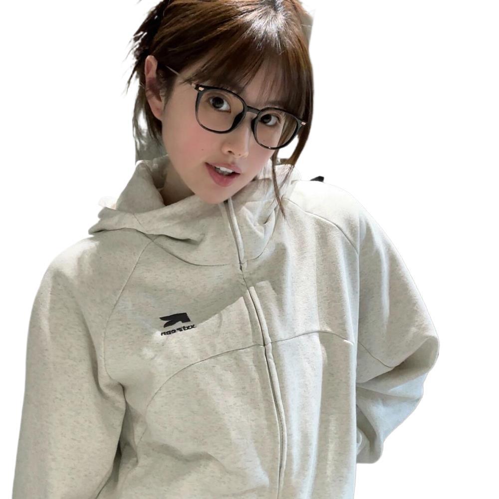 Women's Green Retro Style Zip-Up Hooded Sweatshirt Jacket - Spring Collection