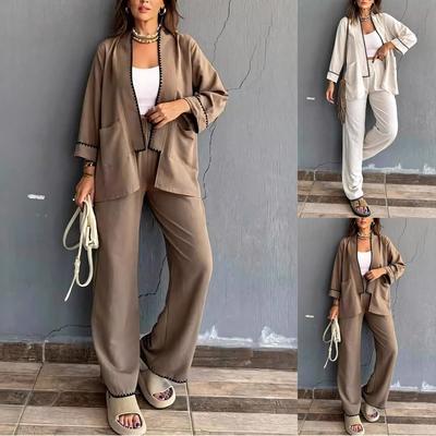 Women's  Casual Suit Solid Color Pocket Top Wide Leg Pants Two-piece Set