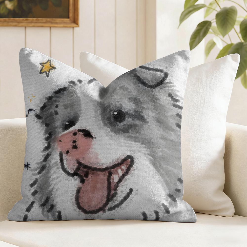 Cute Funny Puppy Cushion Cover Eco Linen Pillow Case DoubleSided Print Breathable Durable Zipper Home Decor Gift
