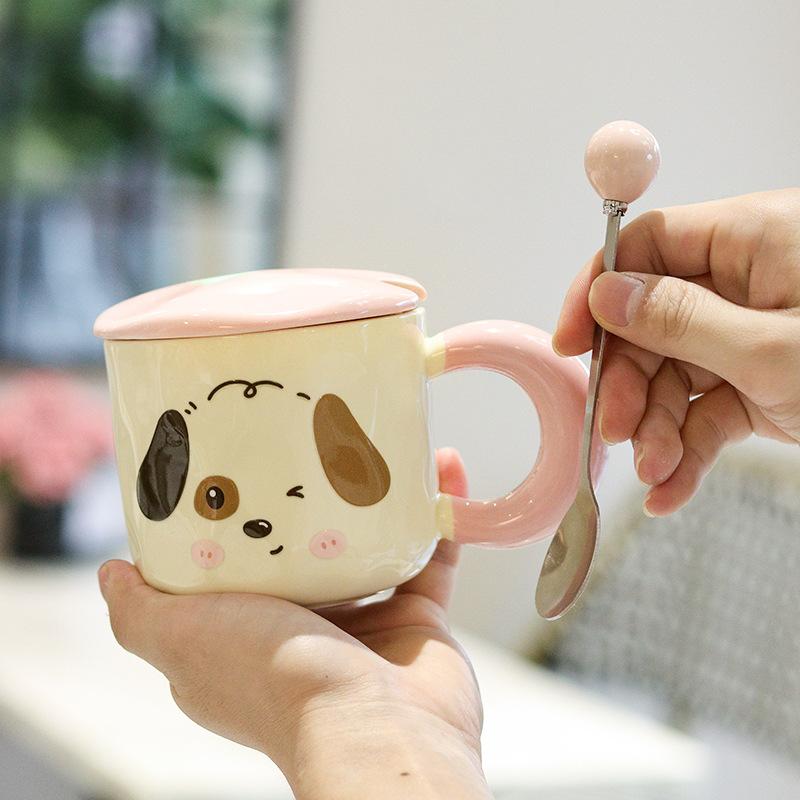 Cute Cartoon Puppy Mug with Lid Ceramic Cup To Give Girlfriend Birthday Gift High Appearance Meaningful Souvenir