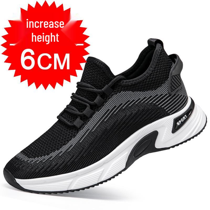 Men s Height Boost Flyknit Mesh Sneakers - 8cm Lift, Breathable, Trendy Casual Board Shoes