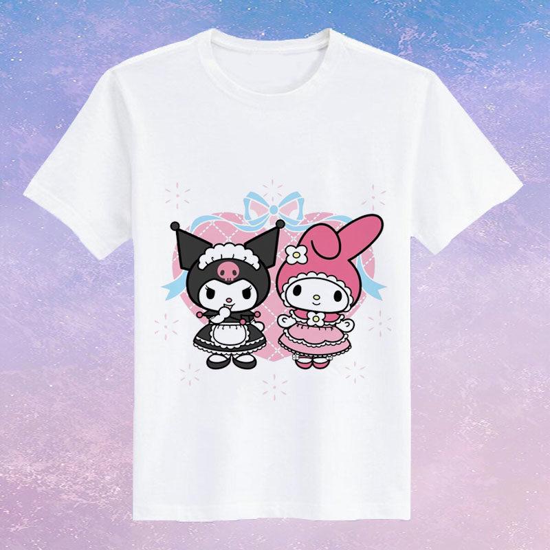 Childrens Pure Cotton Short Sleeved Japanese Cute Rabbit Cute Cute Kuromi Cartoon Printed Parentchild Tshirt Half Sleeve