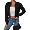 2024 Women's Casual Black Zipper Crop Top Bomber Jacket