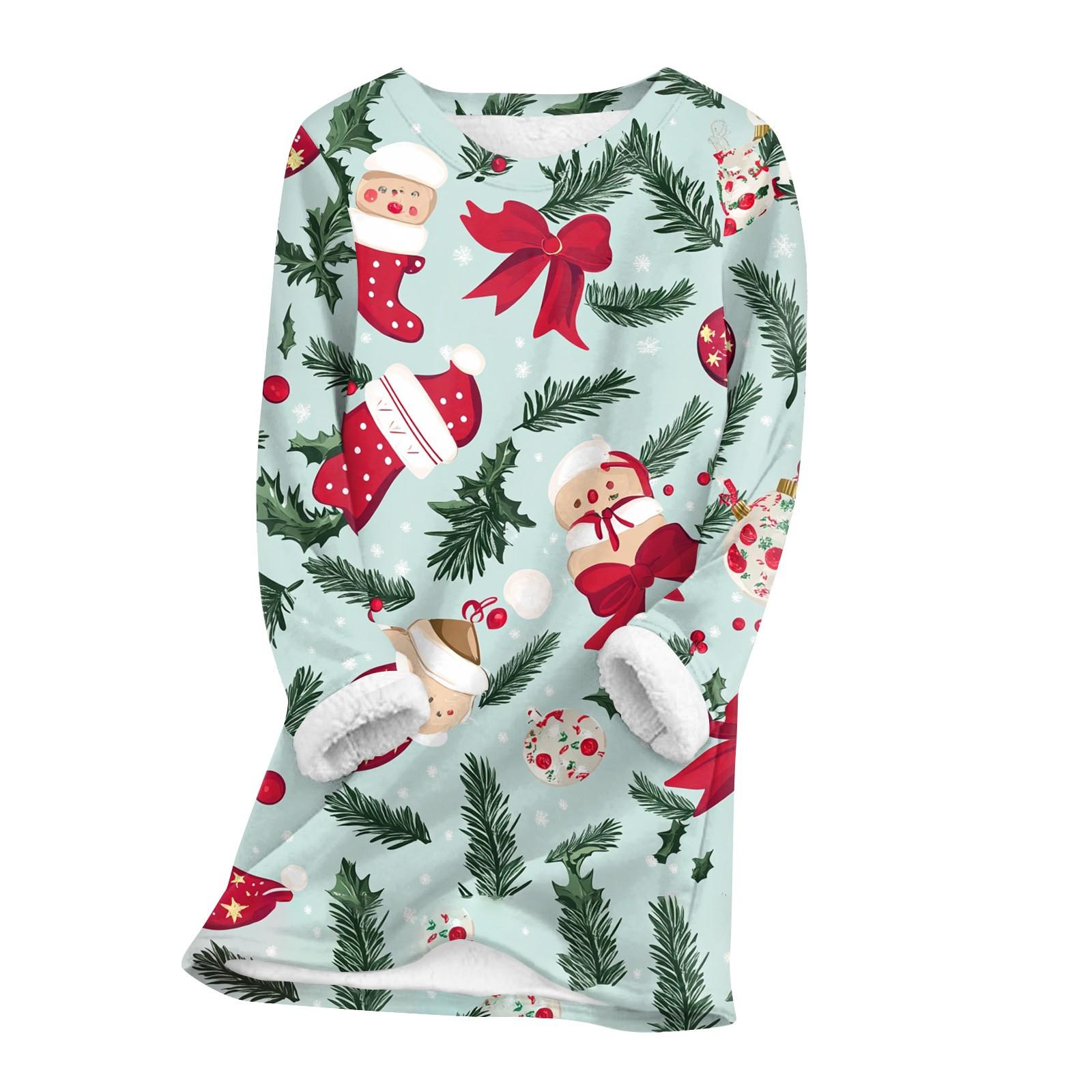 

Женский топ с круглым вырезом, с принтом, утолщенный плюшевый кашемировый теплый длинный топ с длинными рукавами M