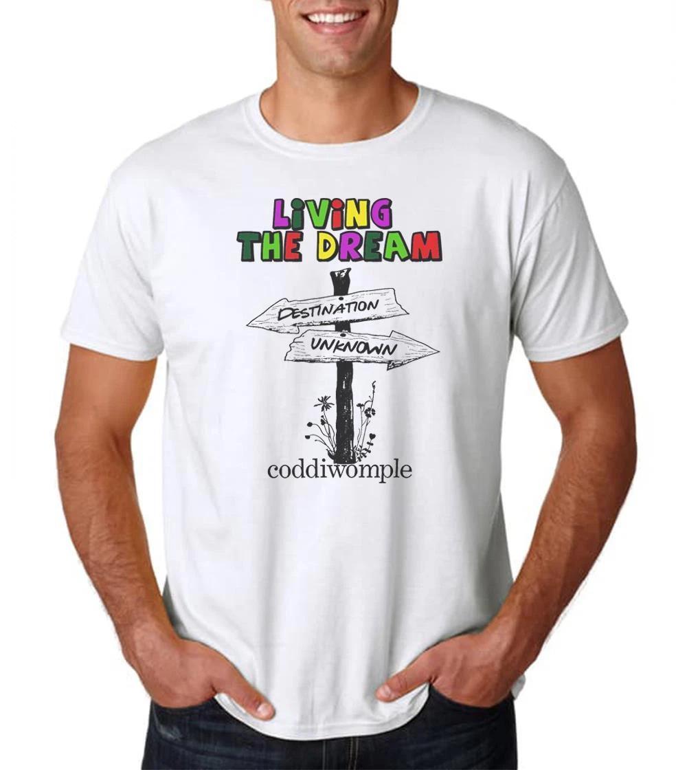 Unisex White Living The Dream Coddiwomple Roam Travel Adventurers 100% Cotton T-shirt Mens Tees Top L