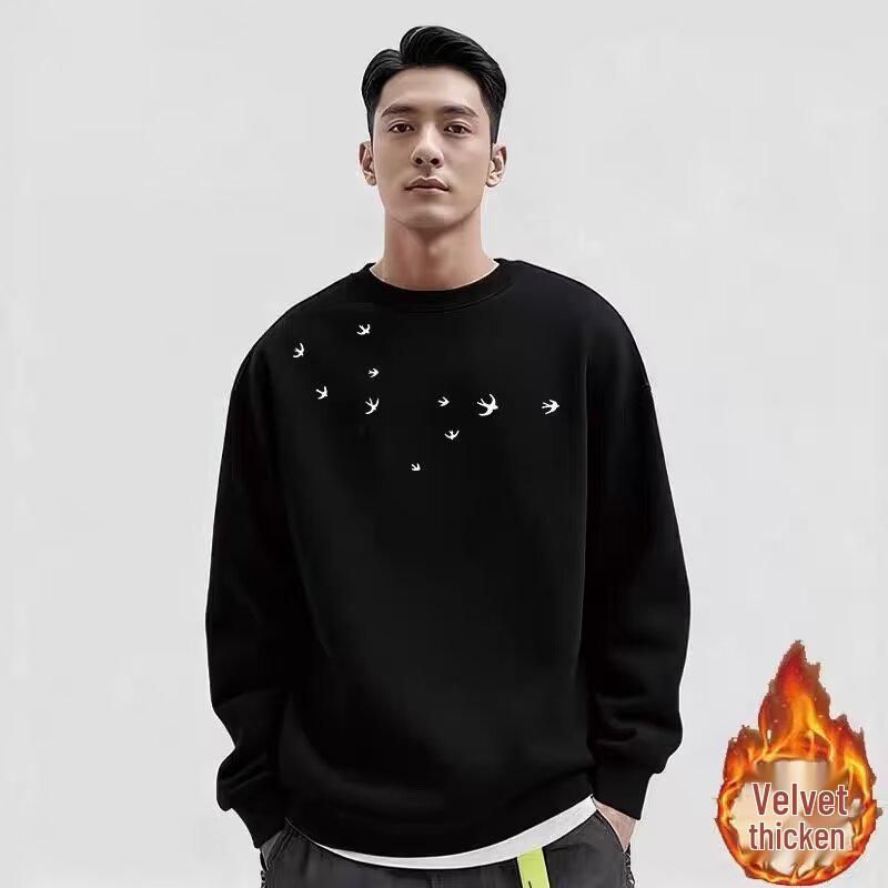 2025 Men s Winter Trendy Crewneck Sweatshirt: Loose-Fit Long Sleeve Casual Jacket 3XL