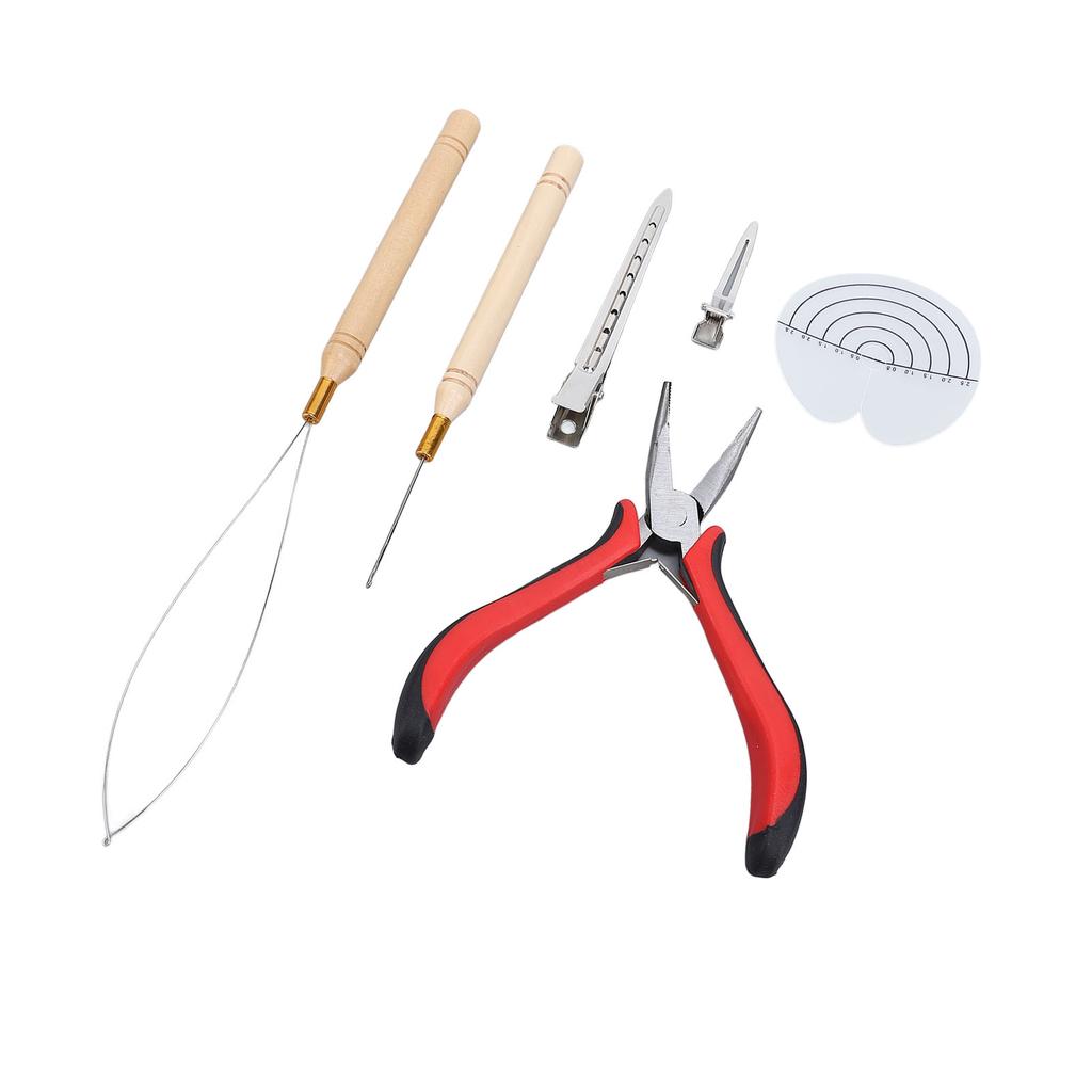 Micro Rings Bead Device Tool Kit Wooden Handle Pulling Hook Needle Hair Extensions Bead Spacer Template Set