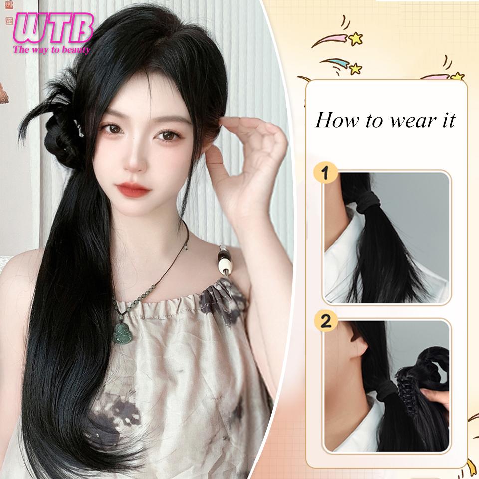 WTB Wig Women's Braid New Chinese Style Grip Clip Gentle Weaving Side Ball Head Low Horsetail Micro Roll Wig
