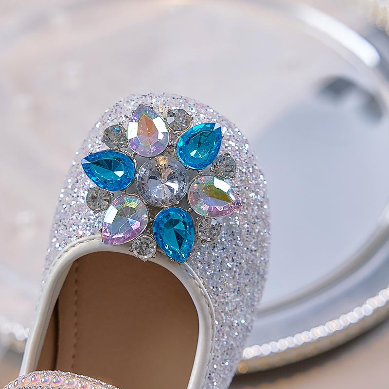 Girls' Rhinestone Princess Heels - 2025 Autumn Collection: Comfortable Soft Sole Shoes with Flower Crystal Design