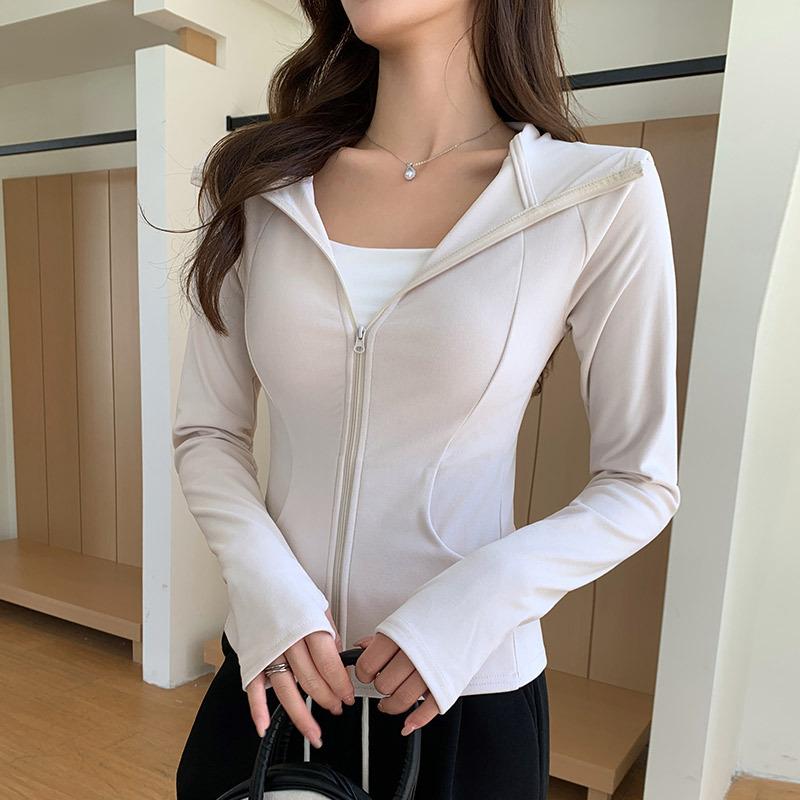 Hooded Sweater Jacket Women's Spring and Autumn New Slim-fit Waist Yoga Sports Short Top Zipper Cardigan