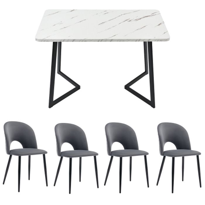 Table de salle à manger - MUVOE - Ensemble 5 pièces - Velours gris - Pieds réglables - Design contemporain