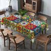 Mexican Talavera Ceramic Tile Rectangle Tablecloth Holiday Party Decorations Reusable Waterproof Tablecloth Kitchen Table Decor