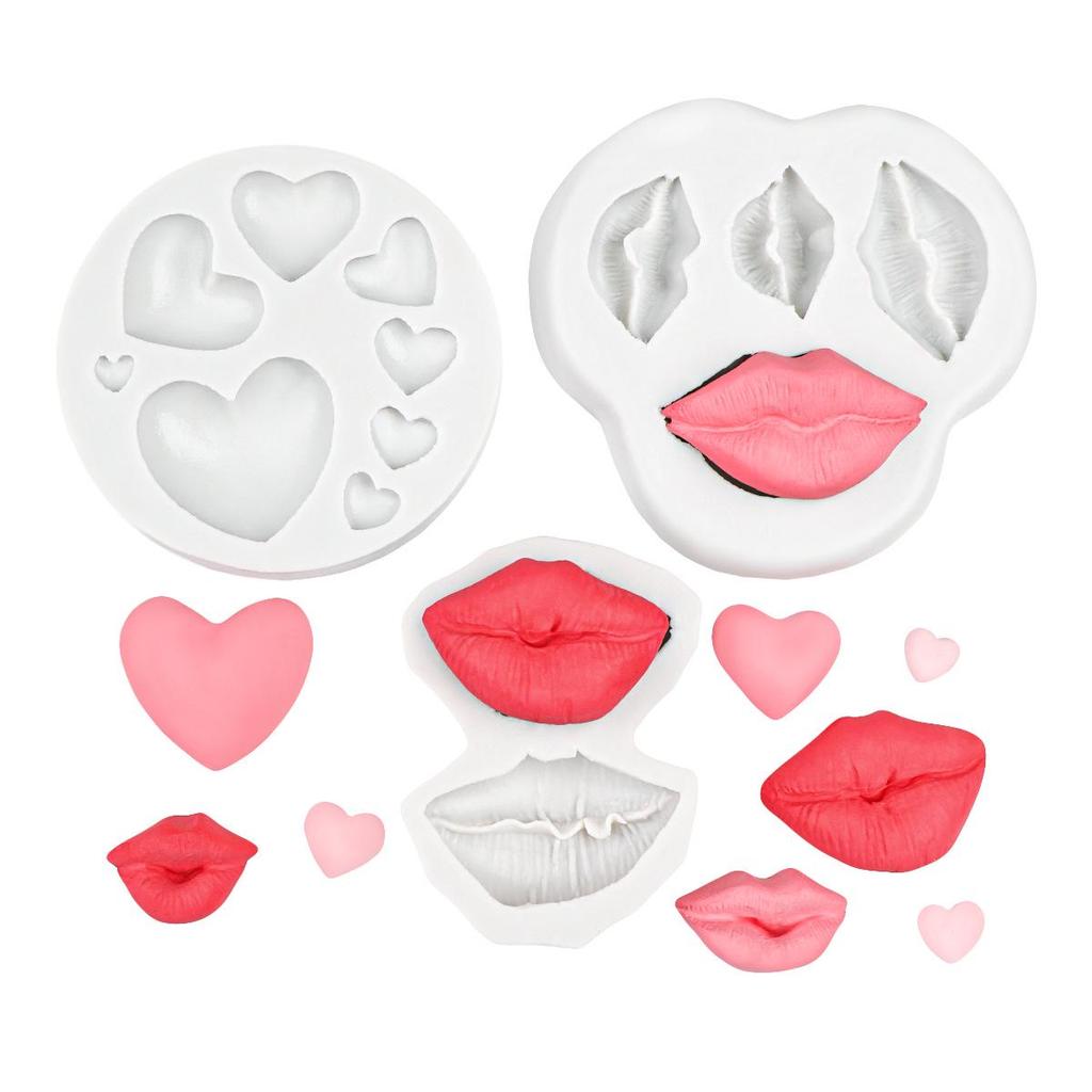 DIY Silicone Mold: 8-Cavity Heart & Lips for Chocolate, Fondant, and Epoxy Resin. Perfect for Valentine's Day Cake Decorations.