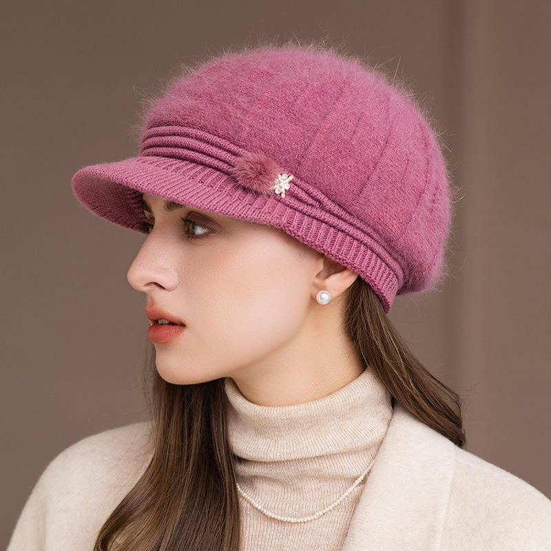 Chapeau pour femme Nouveau chapeau d'automne et d'hiver en laine Bonnet thermique Mère d'âge moyen et âgée Chapeau tricoté