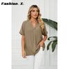 Ladies Fashion T-shirt V-neck Casual Pullover Blouse Women Loose Blouse Tops Women