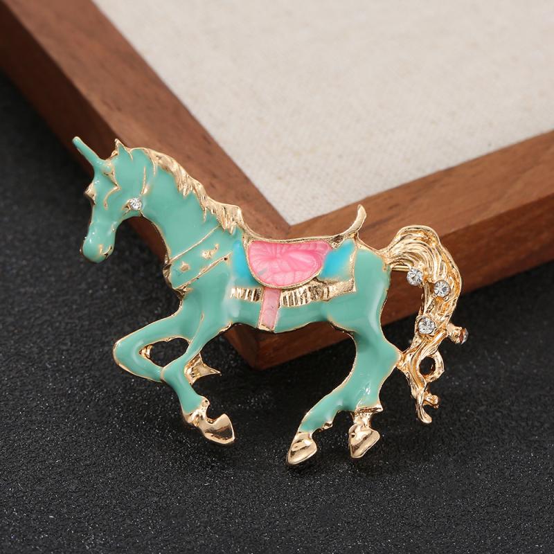 Vintage Court Style Enamel Galloping War Horse Brooches Pins For Women Clothing Accessories Men Fashion Suit Lapel Corsage