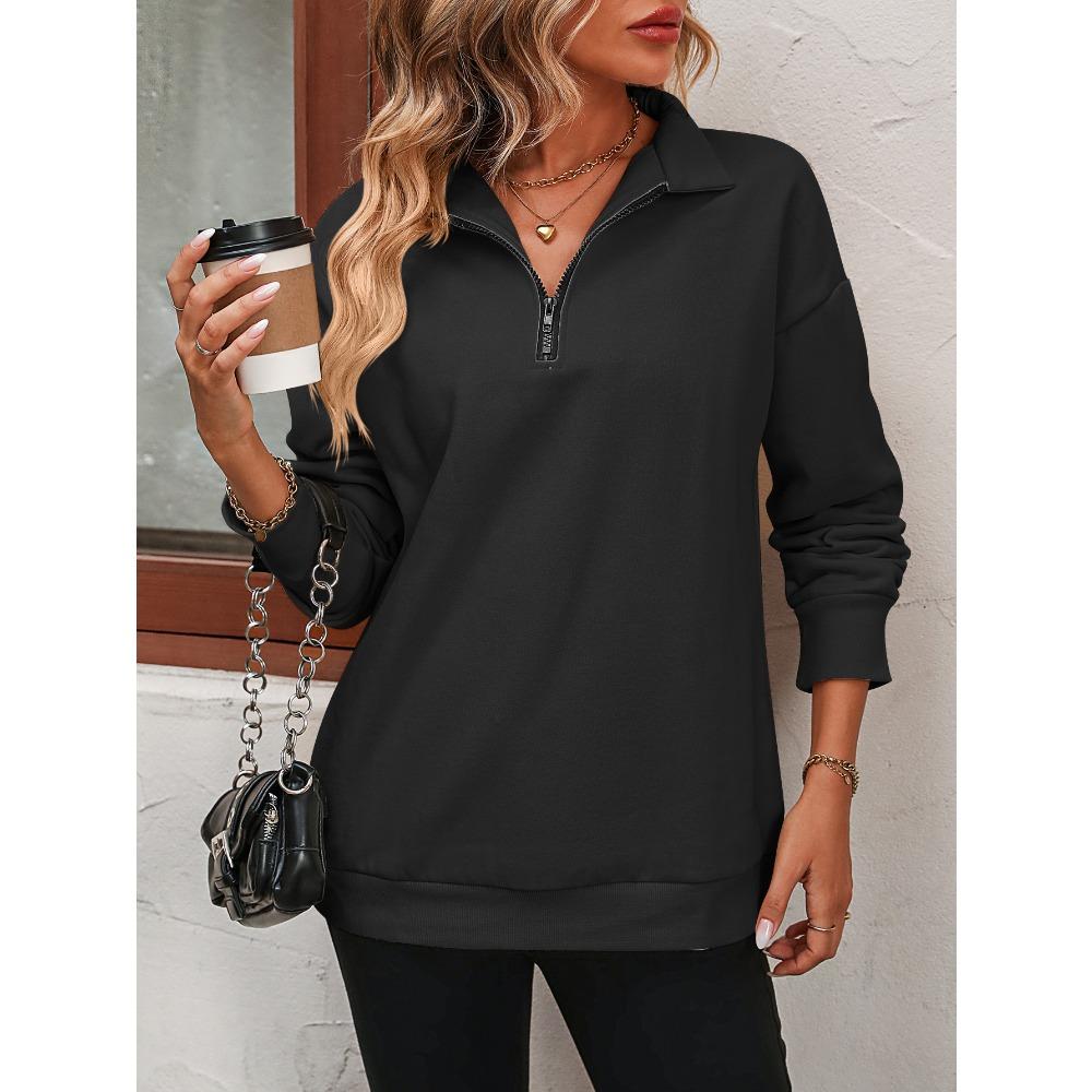 Autumn and Winter Half Zip Long Sleeved Fashionable Pullover Fleece Women's Hoodies & Sweatshirts
