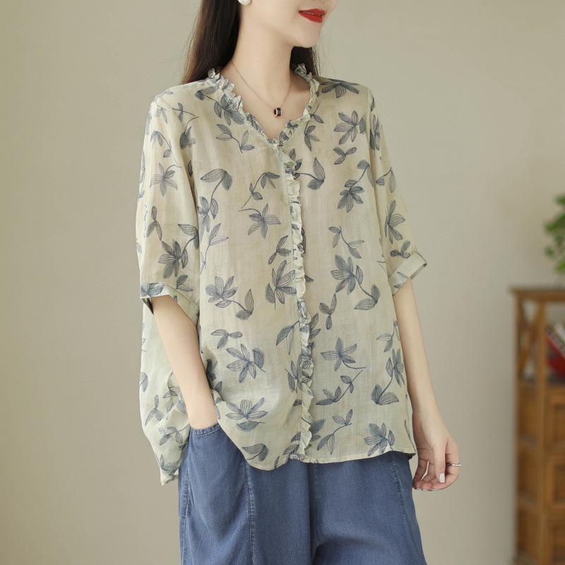 2025 Summer Korean Loose Plus Size Printed Top & Washed Denim Pants Women s Fashion Set 3XL