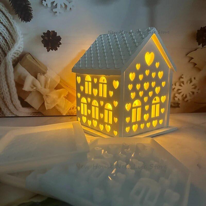 4Pcs/set 3D House Heart Silicone Molds for Resin Concrete Love House Candle Holder Mold House Shaped Decoration Ornaments Gypsum Mold