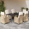 Vidaxl 7-Cz. Garden Furniture Set With Cushions, Beige, Poly Rattan