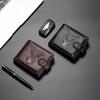 New men's leather wallet multi-card position horizontal wallet durable two-fold snap-button short change bag