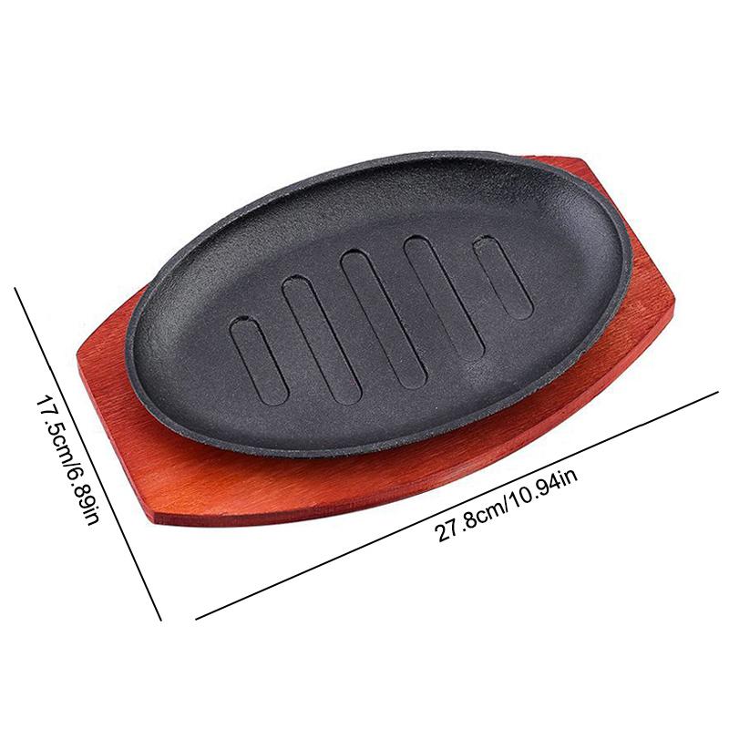 Bbq Grilled Plate Round Gousehold Baking Raosting Pan Wooden Tray Kitchen Pan Korean Cast Iron Barbecue Pot Fried Striped Steak