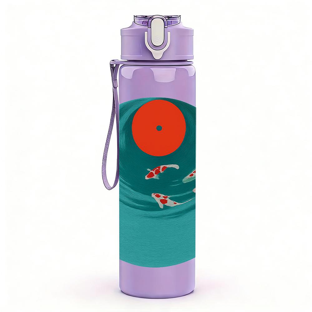 1PC Koi Fish Turquoise Round Scene 750ml Color Plastic Sports Water Bottle Leakproof Flip Straw Lid For Sports Office Home Use