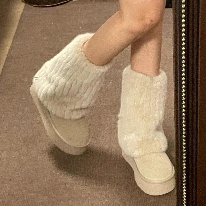 Platformă cu blană, la mijlocul gambei, Cizme de iarnă, piele de căprioară, Cizme de zăpadă, Pantofi caldi, Cizme ocazionale de mers pentru femei, Ghete noi Cozy Chaussure pentru damă