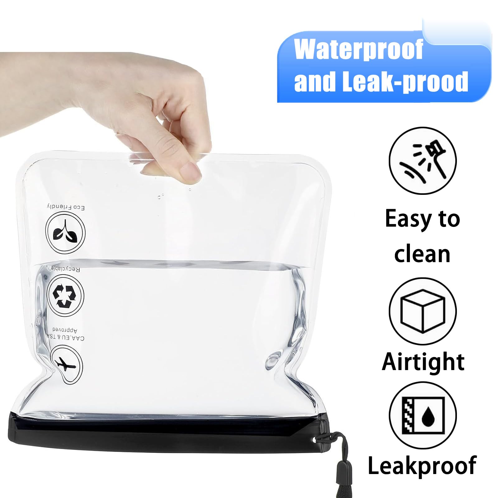 

7-Pack 1L TSA Approved Toiletry Bags - Transparent/Black Waterproof Zip Bags for Air Travel чистый