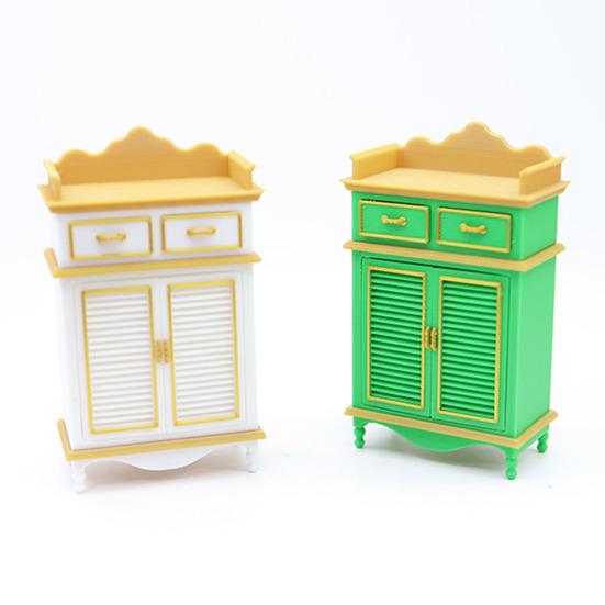 1: 12 Scale Miniature Shoe Cabinet Model with Doors And 2 Drawers Mini Dollhouse Furniture Accessory for DIY Micro Landscape Pretend Play Props