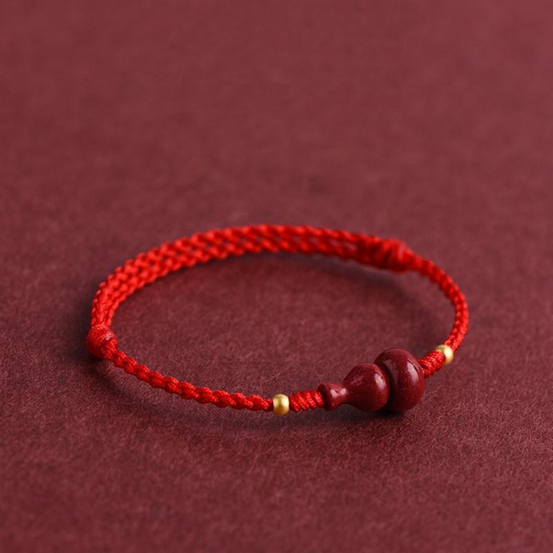 Hand Braided Red Lucky Bracelets For Couples Imitation Jade Calabash Cinnabar Beads Bracelet Good Fortune Bangles Year Gift