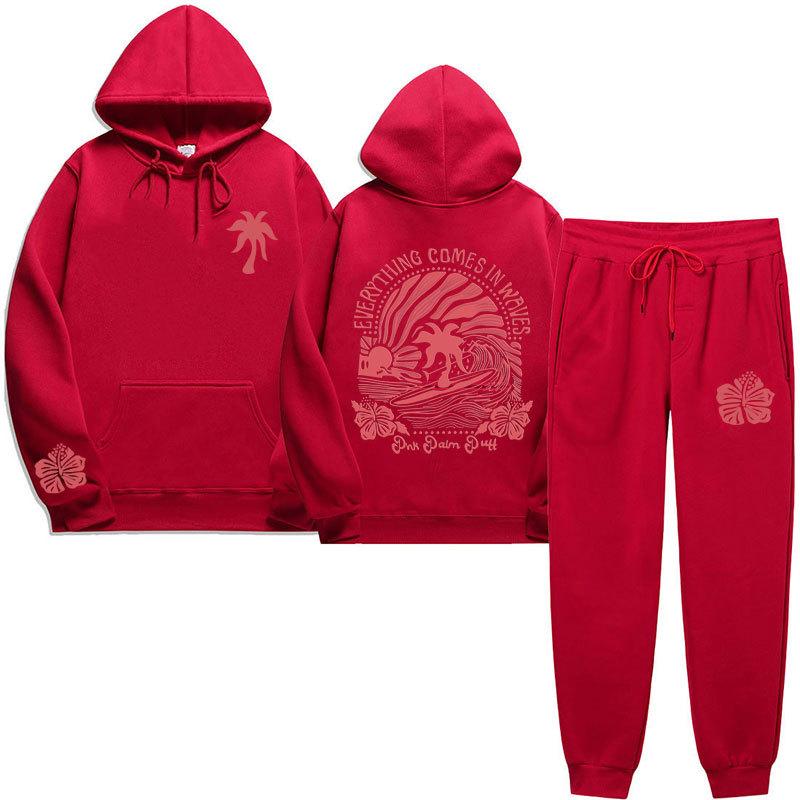 Chasing Sunsets Threaded Peripheral Printing Men's and Women's Sweatshirts Sweatpants Set Hoodie Straight Pants Set