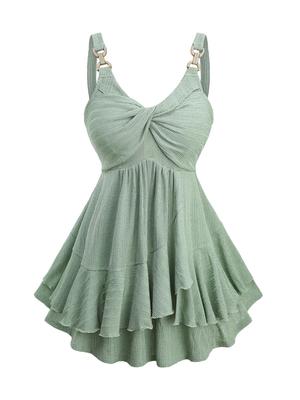 Rosegal Plus Size Ruffles Twist Textured Ribbed Tank Top
