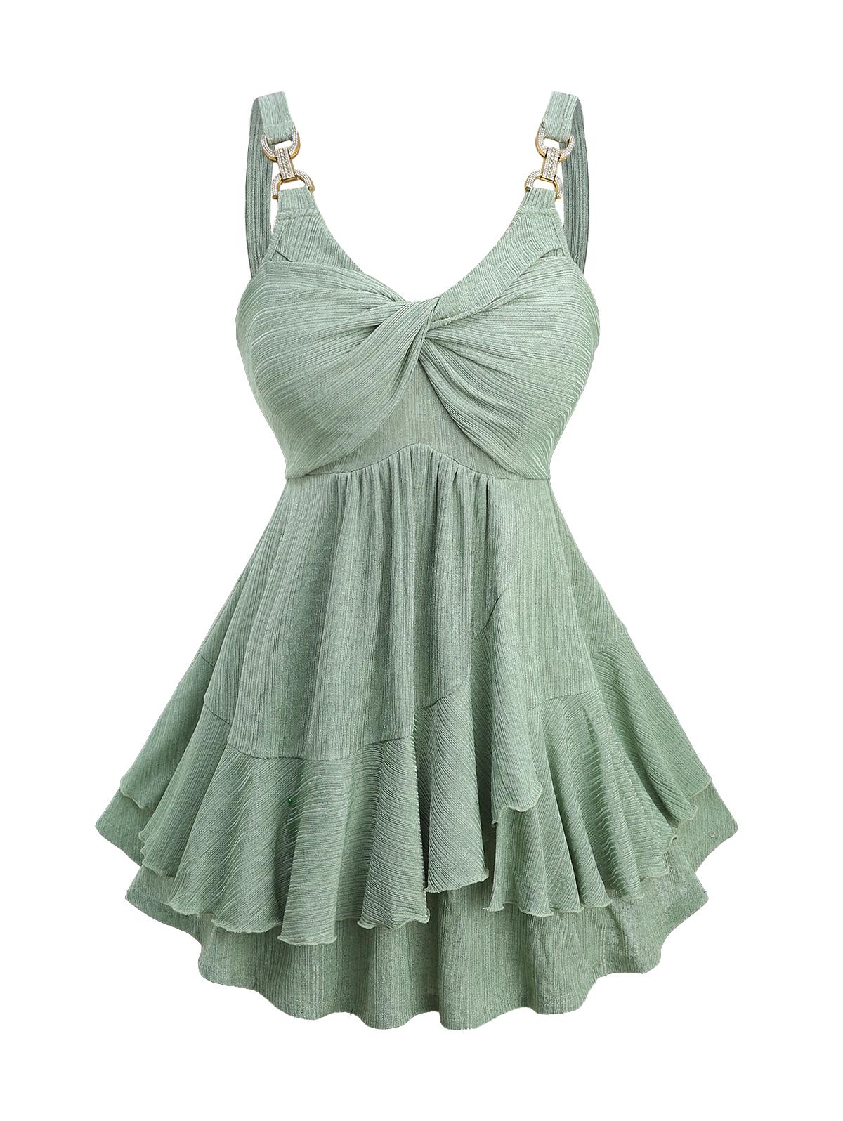 

Rosegal Plus Size Ruffles Twist Textured Ribbed Tank Top XL зелёный