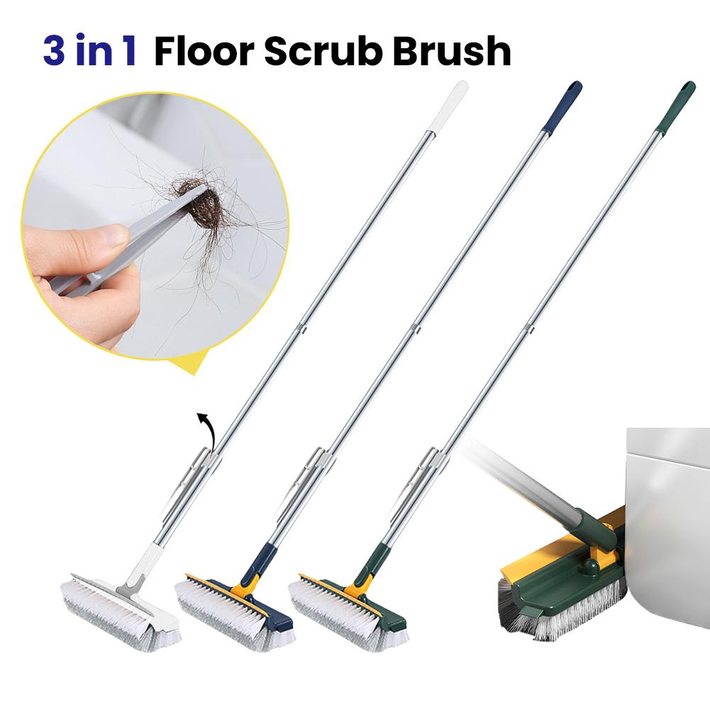 3 in 1 Bodenbürste Schrubber mit rechtwinkligen Borsten & Schaber Langstiel Fugenbürste Fliesenbürste zur Reinigung Dusche Badezimmer