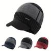 With Brim Winter Warm Hat Knitted Ear Protection Cap Fashion Pullover Hats  Unisex