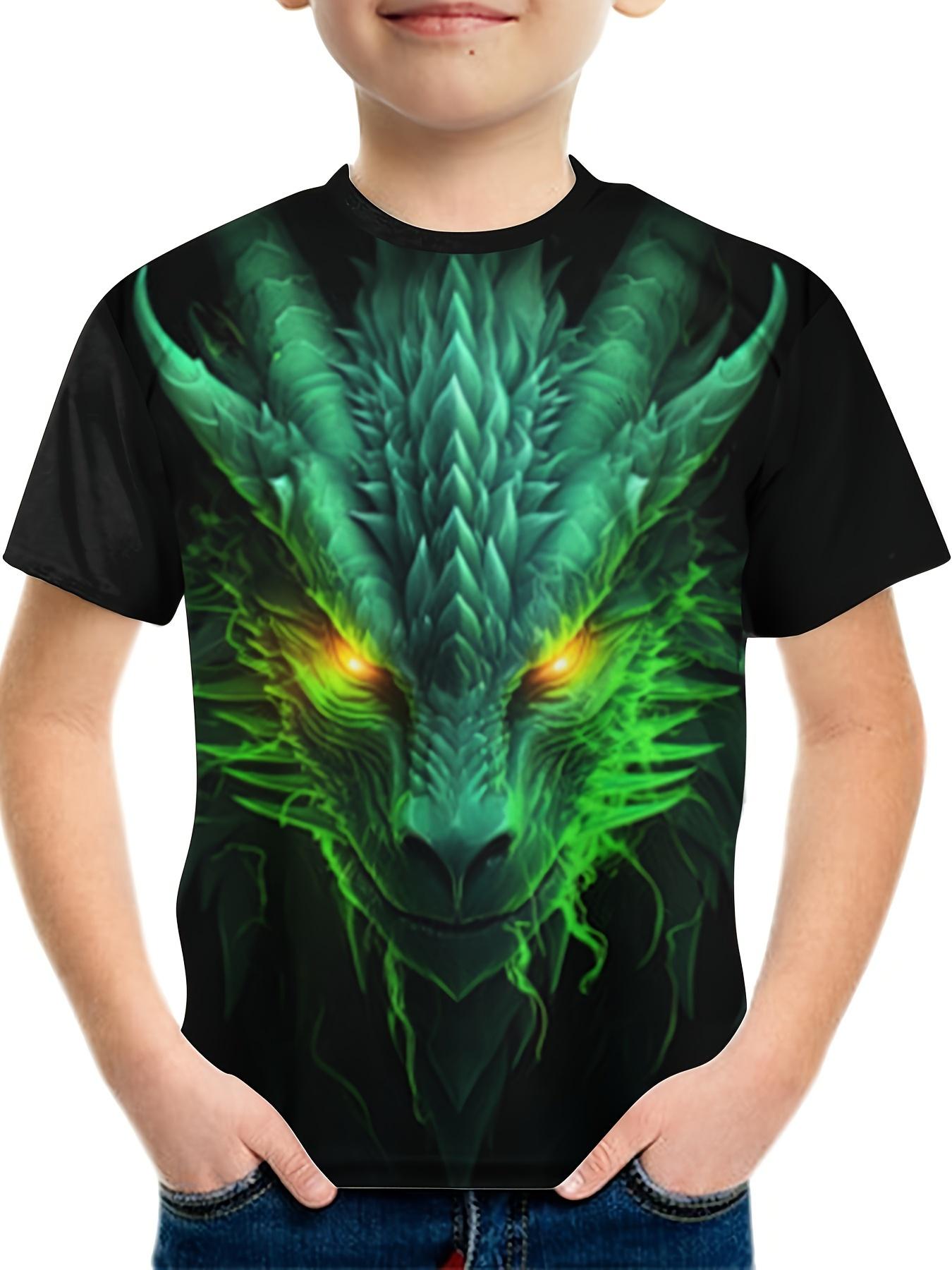 

Детская одежда Футболки для мальчиков Детская футболка с коротким рукавом Стильный 3D-принт дракона Графи Повседневная летняя одежда для девочек Топы 150