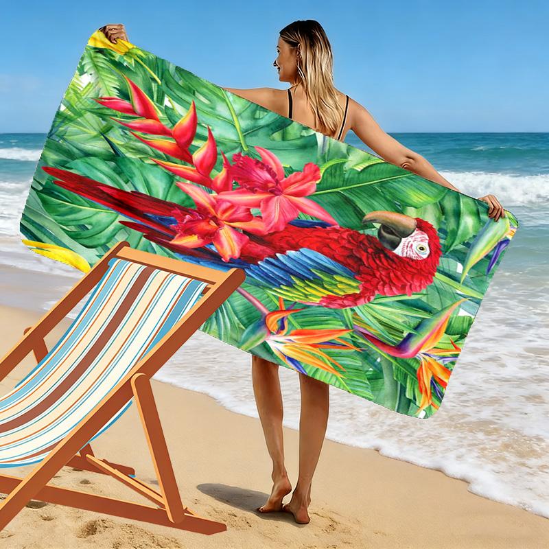 Tropical Parrot Print Beach Towel, Large Soft Quick Dry Towel for Beach Camping Swimming