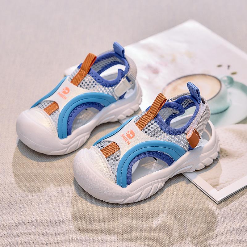 

Kids Sports Sandals Mesh Breathable Boys Girls Beach Shoes Toes Capped Soft Sole 2025 Summer New Children Casual Shoes Non-slip 21 синий
