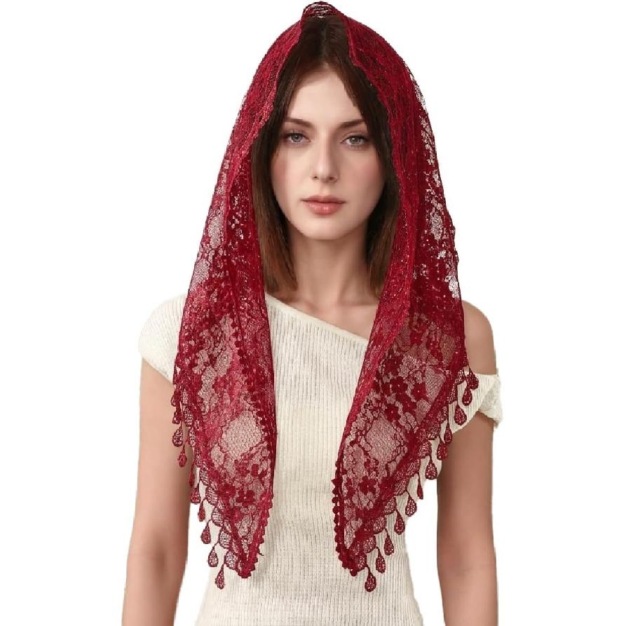 Lace Veil Triangle Mantilla Church Head Covering Latin Scarf for Mass Wedding Bridesmaids