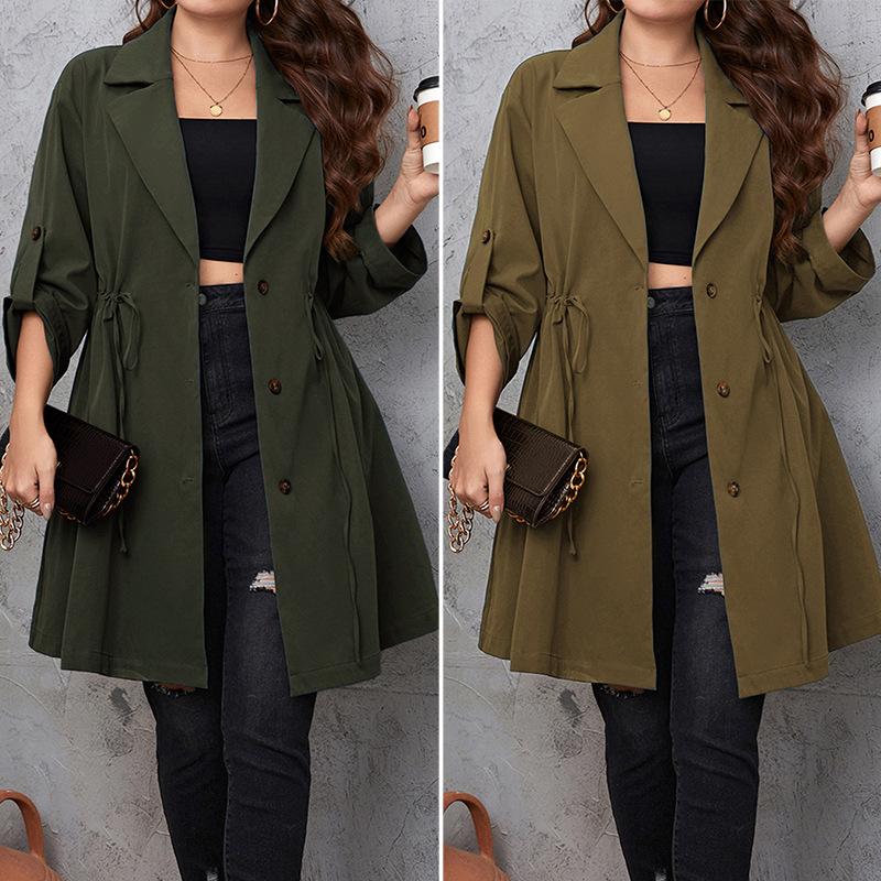 Autumn Women's Temperament Simple Wind Suit Collar Medium-length Solid Color Plus Size Jacket