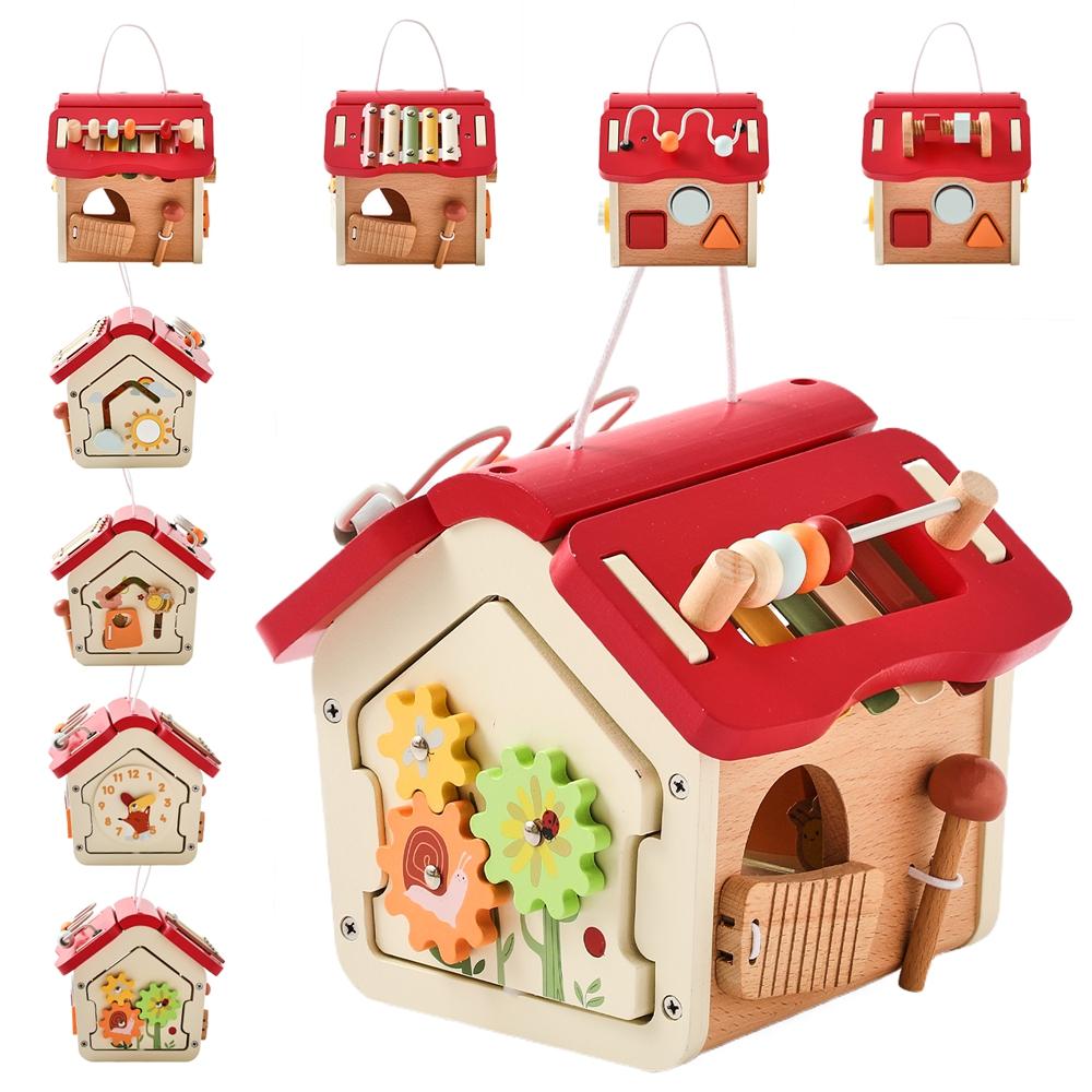 Montessori Children Toy Educational Wooden Baby Toys Creative Games Baby Wooden Blocks For 0 12 Months Cartoon House Busy Box