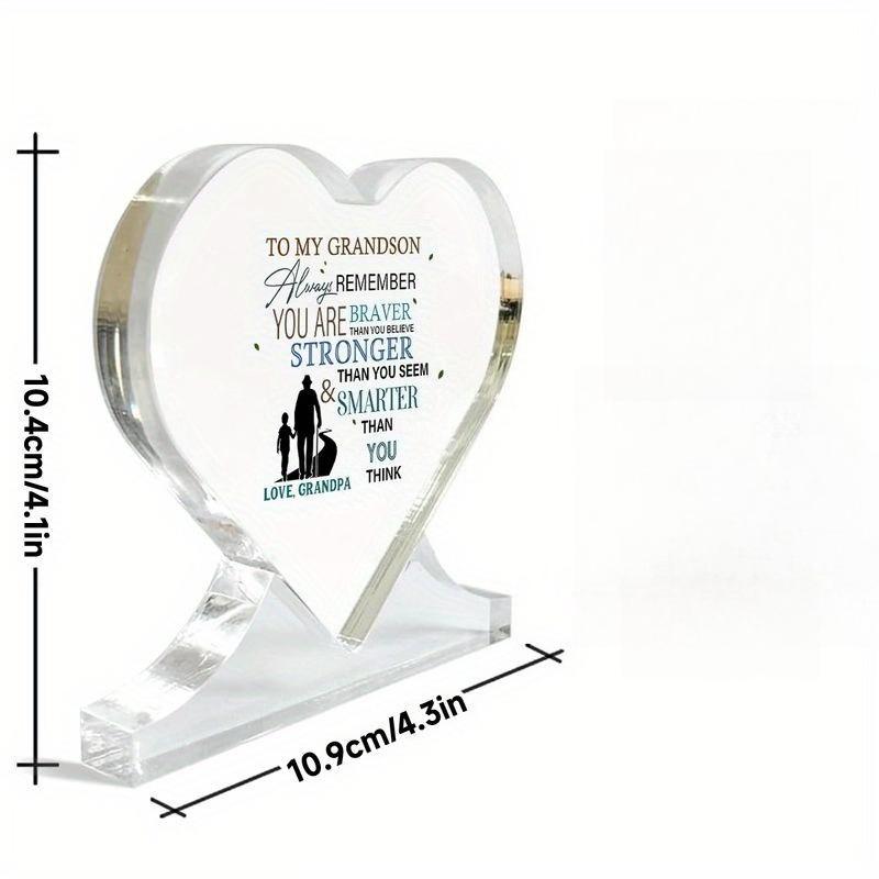 Heartfelt Grandson Gift From Grandparents - Inspirational Acrylic Heart Keepsake with Loving Message, Birthdays, Graduations, Christmas, Valentine'S