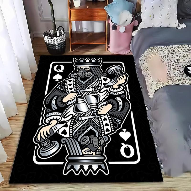Playing Card Style Queen Design Carpet - Black White Graphic Rug Suitable for Use As an Anti-slip for Living Room Bedroom Sofas
