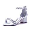 5cm Thick Heel Large Size Green High Heels Fashion Word with Rhinestone High Heels Sandals