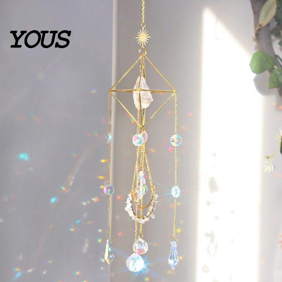 Wind Chime Faux Crystal Suncatcher for Window, Natural Stone Rainbow Maker with Prism Home Decoration Pendant Indoor Outdoor, Home, Garden,