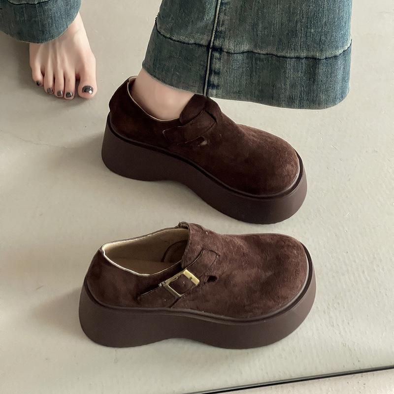 New retro versatile small platform shoes women's autumn and winter suede one-pedal single shoes