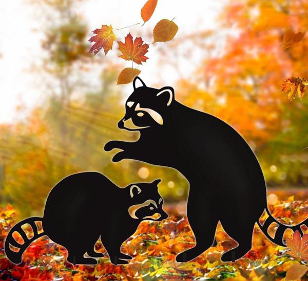 Metal Raccoon Garden Statues Stakes, Black Raccoon Silhouette Animals Decorative Garden Stakes,Statues Animal Stakes for Yard Decor and Lawn Ornaments
