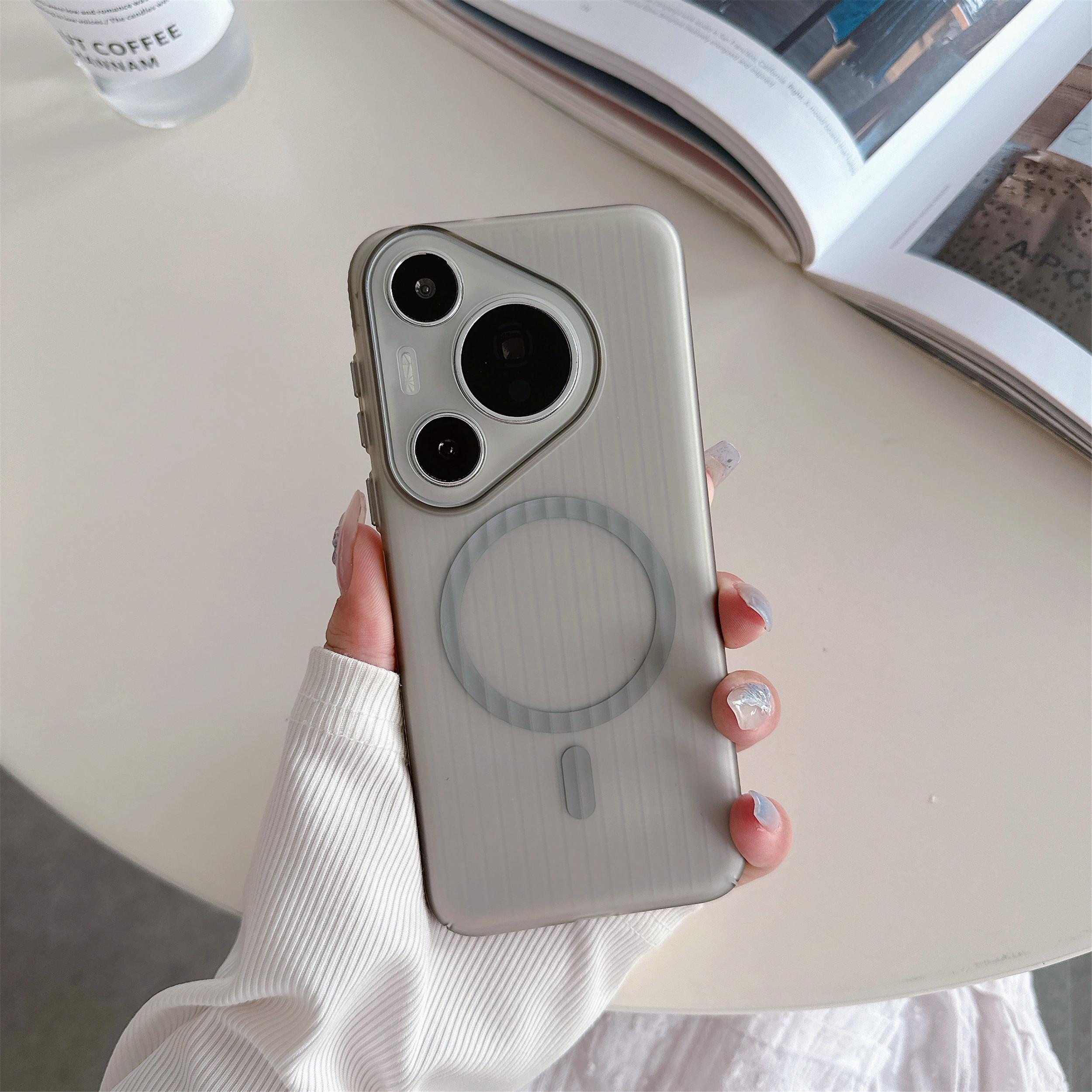 

Для Huawei Pura 70 Pro Plus Ultra Corrugated Grain Transparent Color Magnetic Anti fingerprint PC Anti-Slip Back Cover Case Shell Pura 70 Ultra бежевий